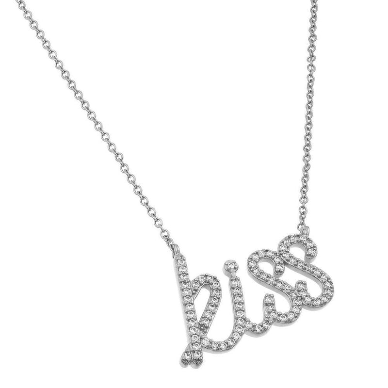 Silver 925 Rhodium Plated KISS Pendant Necklace - BGP00829 | Silver Palace Inc.