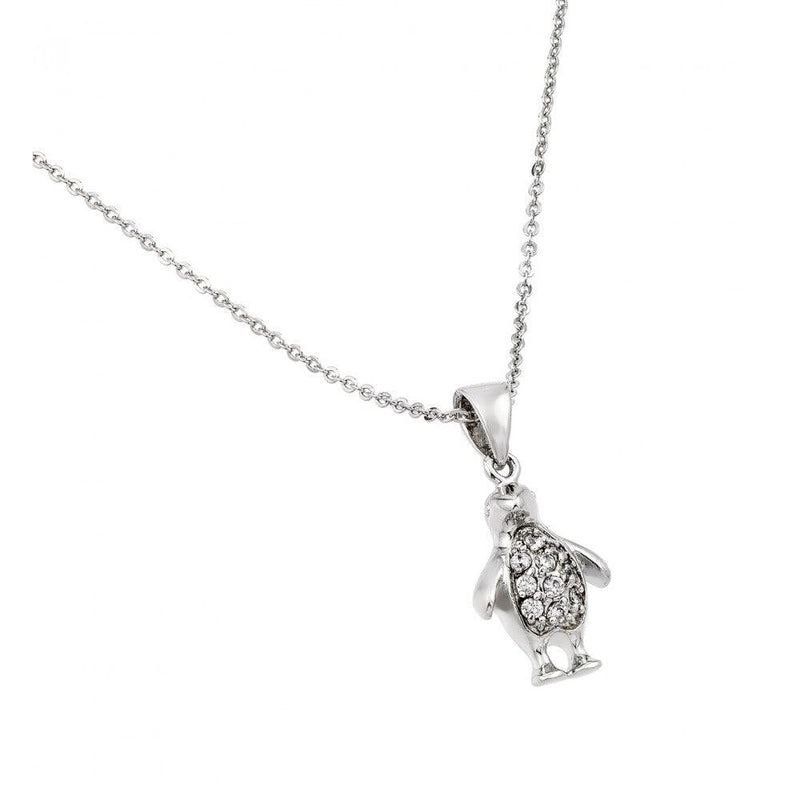 Silver 925 Clear CZ Rhodium Plated Penguin Necklace - BGP00847 | Silver Palace Inc.