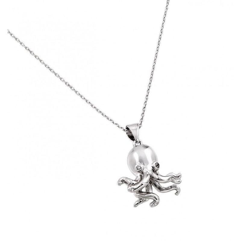 Silver 925 Rhodium Plated Clear CZ Stone Octopus Pendant Necklace - BGP00849 | Silver Palace Inc.