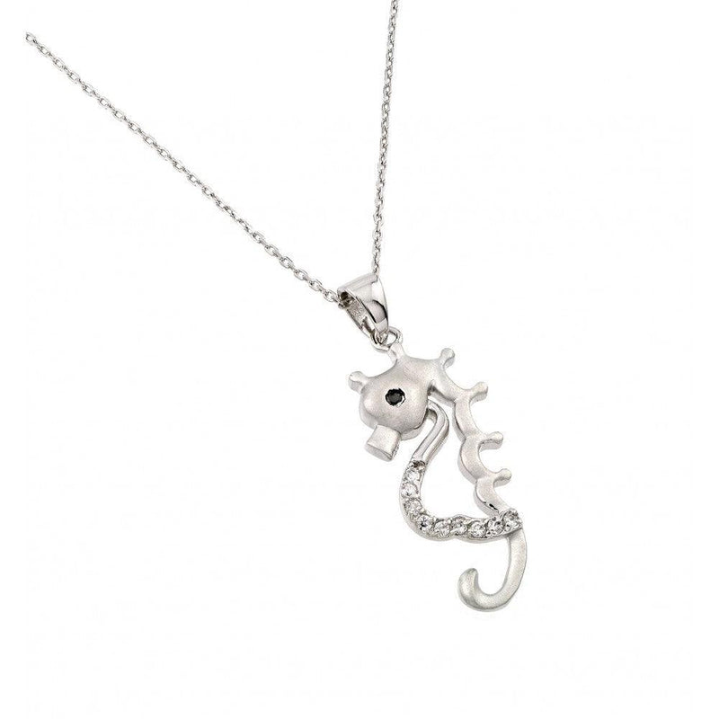 Silver 925 Rhodium Plated Clear CZ Stone Open Horse Pendant Necklace - BGP00850 | Silver Palace Inc.