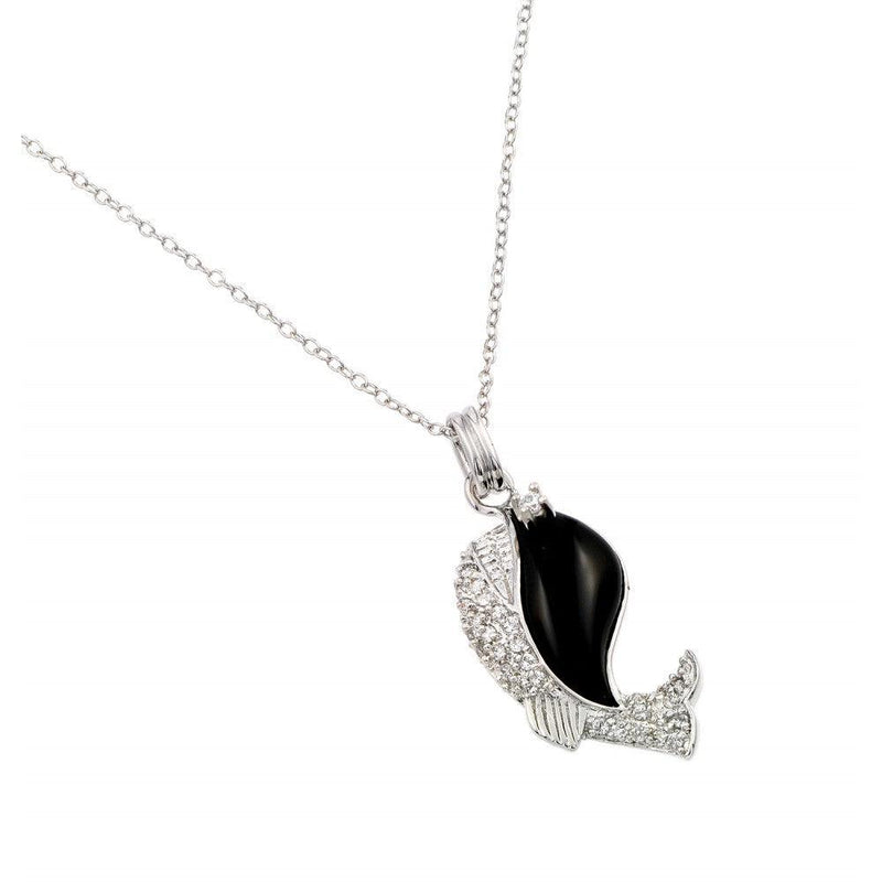 Silver 925 Rhodium Plated Clear CZ Stone Onyx Whale Pendant Necklace - BGP00855BLK | Silver Palace Inc.