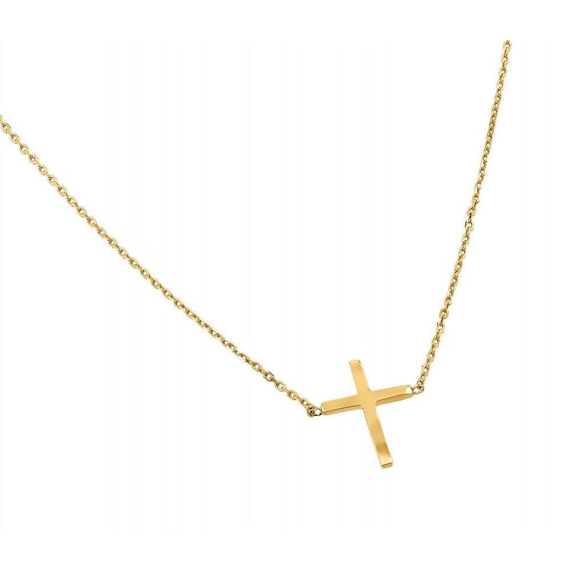 Silver 925 Gold Plated Plated Clear CZ Square Cross Pendant Necklace - BGP00883GP | Silver Palace Inc.