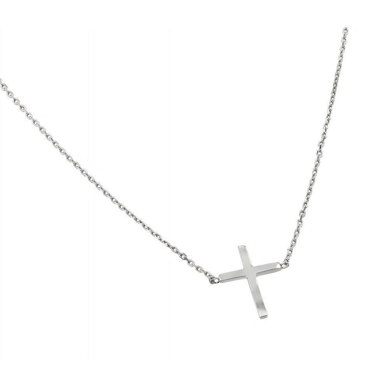 Silver 925 Rhodium Plated Clear CZ Square Cross Pendant Necklace - BGP00883RHD | Silver Palace Inc.
