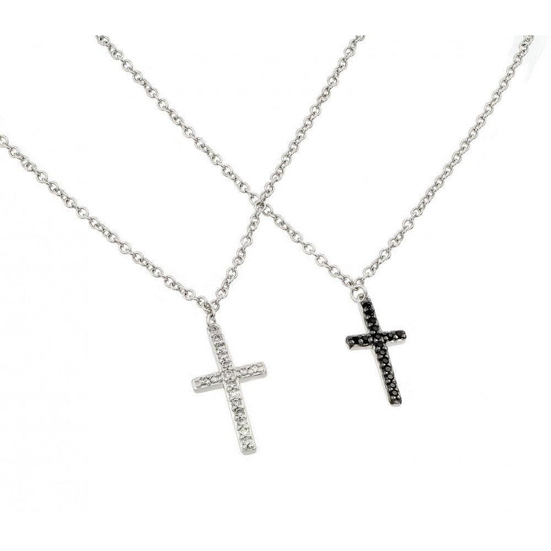 Silver 925 Rhodium Plated Cross with Clear or Black CZ Stones Pendant Necklace - BGP00885 | Silver Palace Inc.