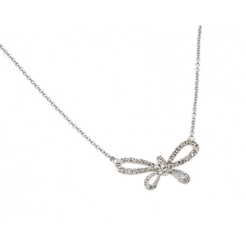 Silver 925 Rhodium Plated Clear CZ Open Wing Wide Butterfly Pendant Necklace - BGP00886 | Silver Palace Inc.
