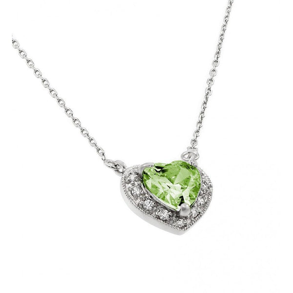 Rhodium Plated 925 Sterling Silver CZ Heart August Birthstone Necklace - BGP00911AUG | Silver Palace Inc.