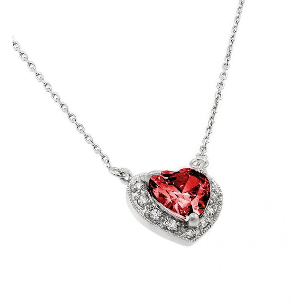 Rhodium Plated 925 Sterling Silver CZ Heart January Birthstone Necklace - BGP00911JAN | Silver Palace Inc.