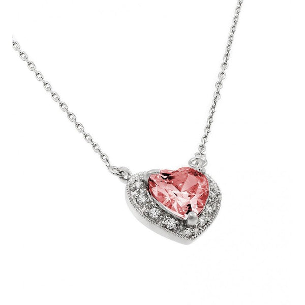 Rhodium Plated 925 Sterling Silver CZ Heart July Birthstone Necklace - BGP00911JUL | Silver Palace Inc.