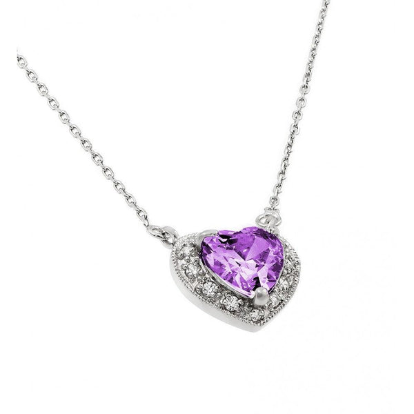 Rhodium Plated 925 Sterling Silver CZ Heart June Birthstone Necklace - BGP00911JUN | Silver Palace Inc.