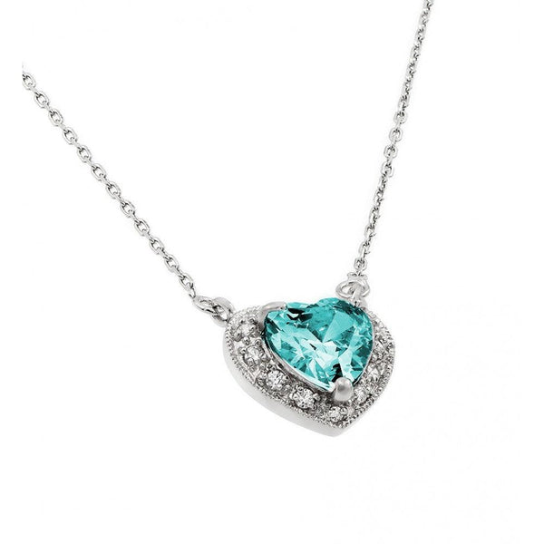 Rhodium Plated 925 Sterling Silver CZ Heart March Birthstone Necklace - BGP00911MAR | Silver Palace Inc.
