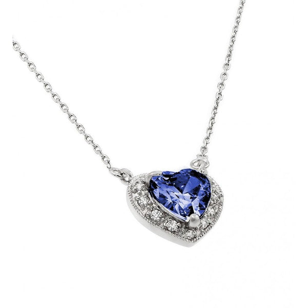 Rhodium Plated 925 Sterling Silver CZ Heart September Birthstone Necklace - BGP00911SEP | Silver Palace Inc.