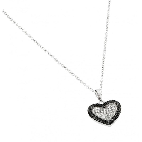 Silver 925 Rhodium and Black Rhodium Plated Clear CZ Pave Pendant Necklace - BGP00920 | Silver Palace Inc.
