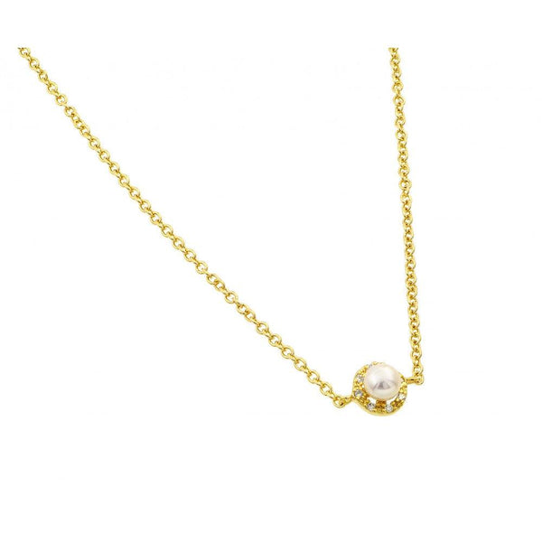 Silver 925 Gold Plated Clear CZ Pearl Pendant Necklace - BGP00927 | Silver Palace Inc.