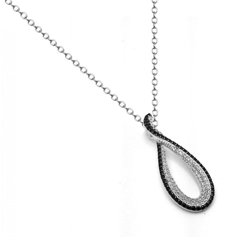 Silver 925 Rhodium and Black Rhodium Plated Clear CZ Drop Shape Pendant Necklace - BGP00939 | Silver Palace Inc.