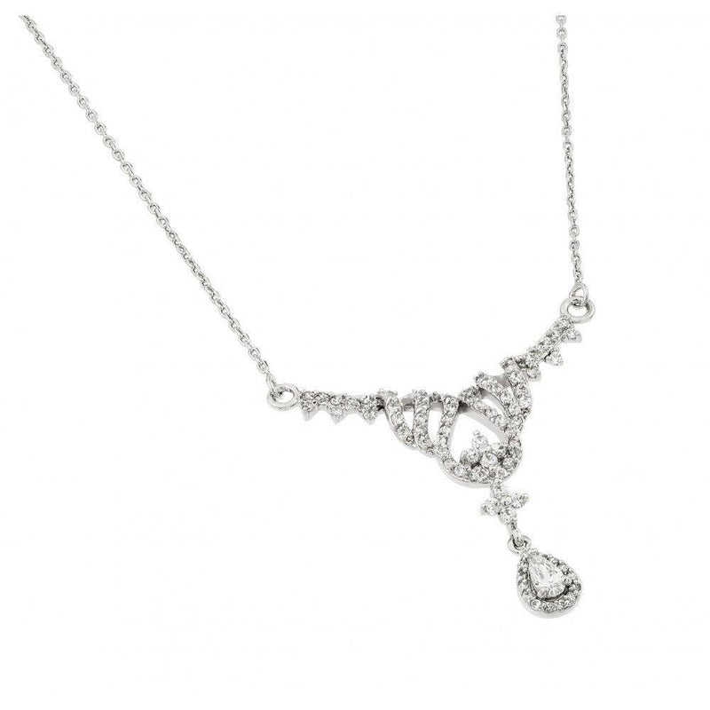 Silver 925 Rhodium Plated Clear CZ Pear Shape and Cross Pendant Necklace - BGP00954 | Silver Palace Inc.