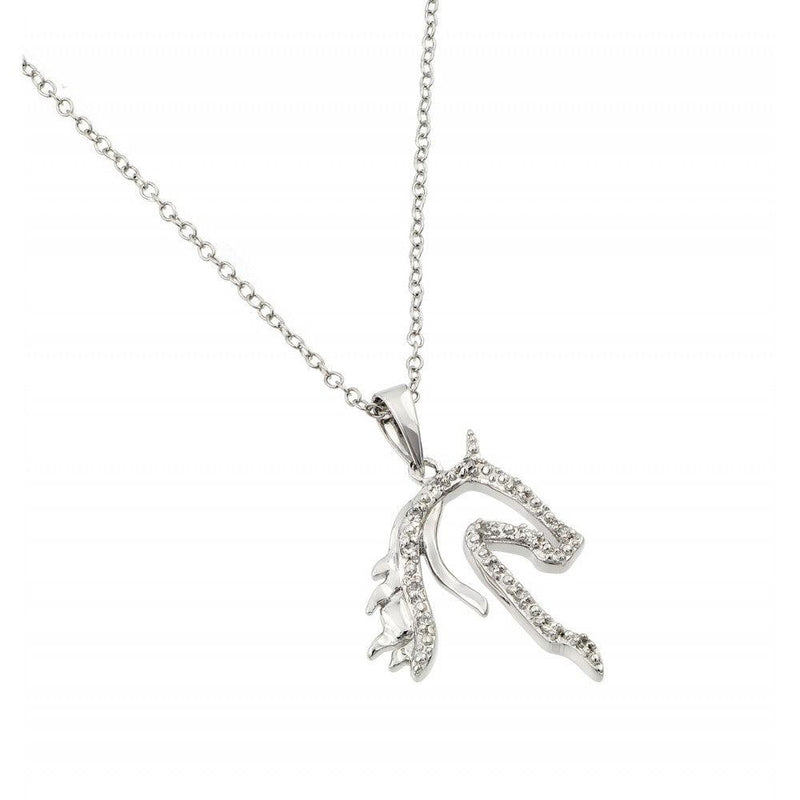 Silver 925 Rhodium Plated Clear CZ Horse Pendant Necklace - BGP00963 | Silver Palace Inc.