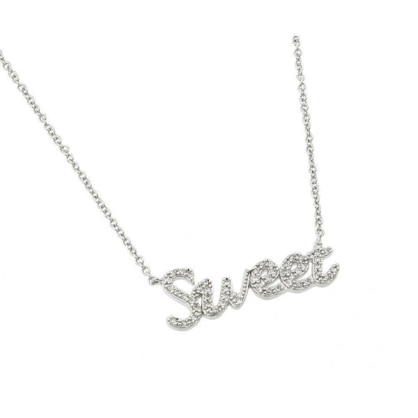 Silver 925 Rhodium Plated Clear CZ Sweet Pendant Necklace - BGP00967 | Silver Palace Inc.