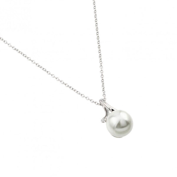 Silver 925 Rhodium Plated Single Pearl Pendant Necklace - BGP00975 | Silver Palace Inc.