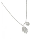 Silver 925 Rhodium Plated Clear CZ Religious Hand Pendant Necklace - BGP00977 | Silver Palace Inc.