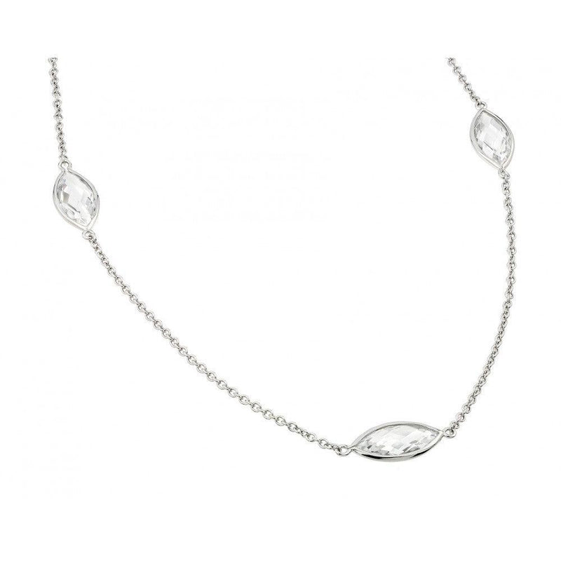 Silver 925 Rhodium Plated Clear CZ Marquise Shaped Pendant Necklace - BGP00978 | Silver Palace Inc.
