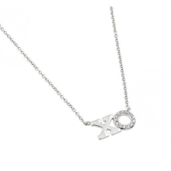 Silver 925 Rhodium Plated Clear CZ XO Pendant Necklace - BGP00980 | Silver Palace Inc.