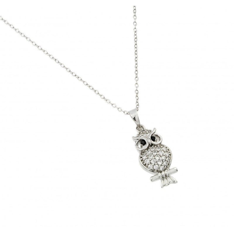 Silver 925 Rhodium Plated Owl Pendant with CZ - BGP00987 | Silver Palace Inc.