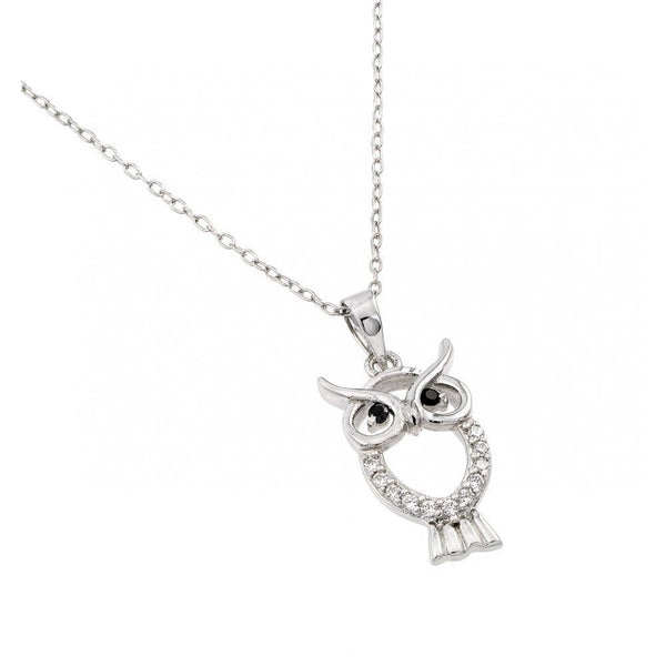 Silver 925 Rhodium Plated Owl Pendant with CZ - BGP00989 | Silver Palace Inc.