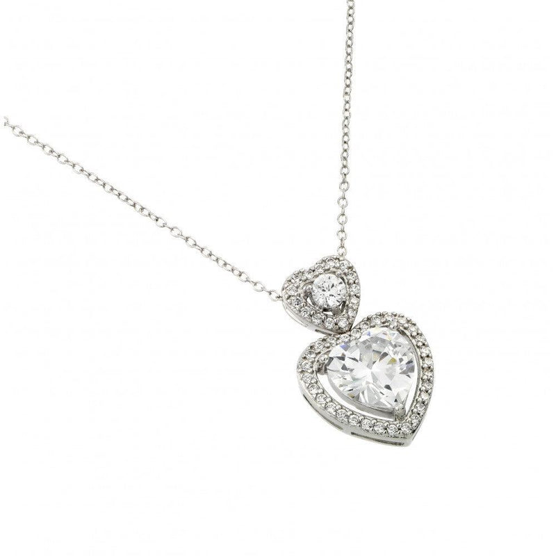 Silver 925 Rhodium Plated Stacked Hearts Pendant - BGP00990 | Silver Palace Inc.