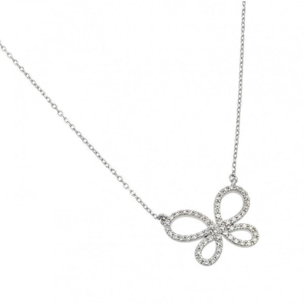 Silver 925 Rhodium Plated Clear CZ Open Butterfly Pendant Necklace - BGP01000 | Silver Palace Inc.