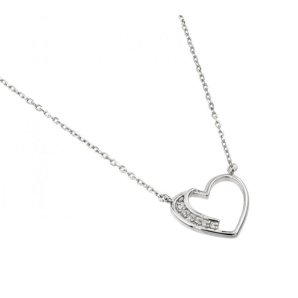 Silver 925 Rhodium Plated CZ Heart Necklace - BGP01003 | Silver Palace Inc.