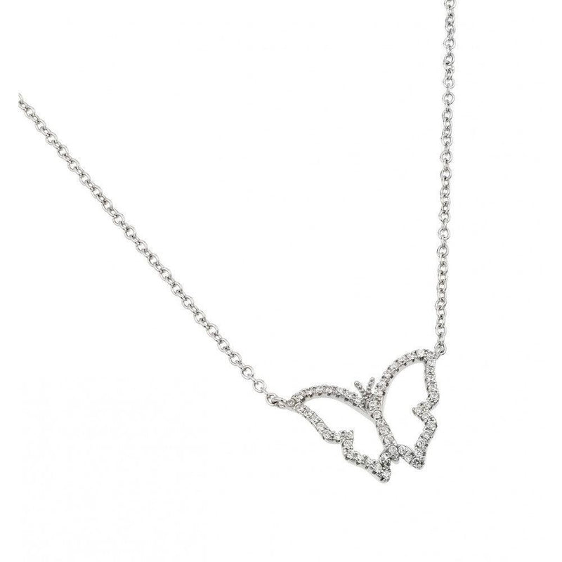 Silver 925 Rhodium Plated Open CZ Butterfly Necklace - BGP01004 | Silver Palace Inc.