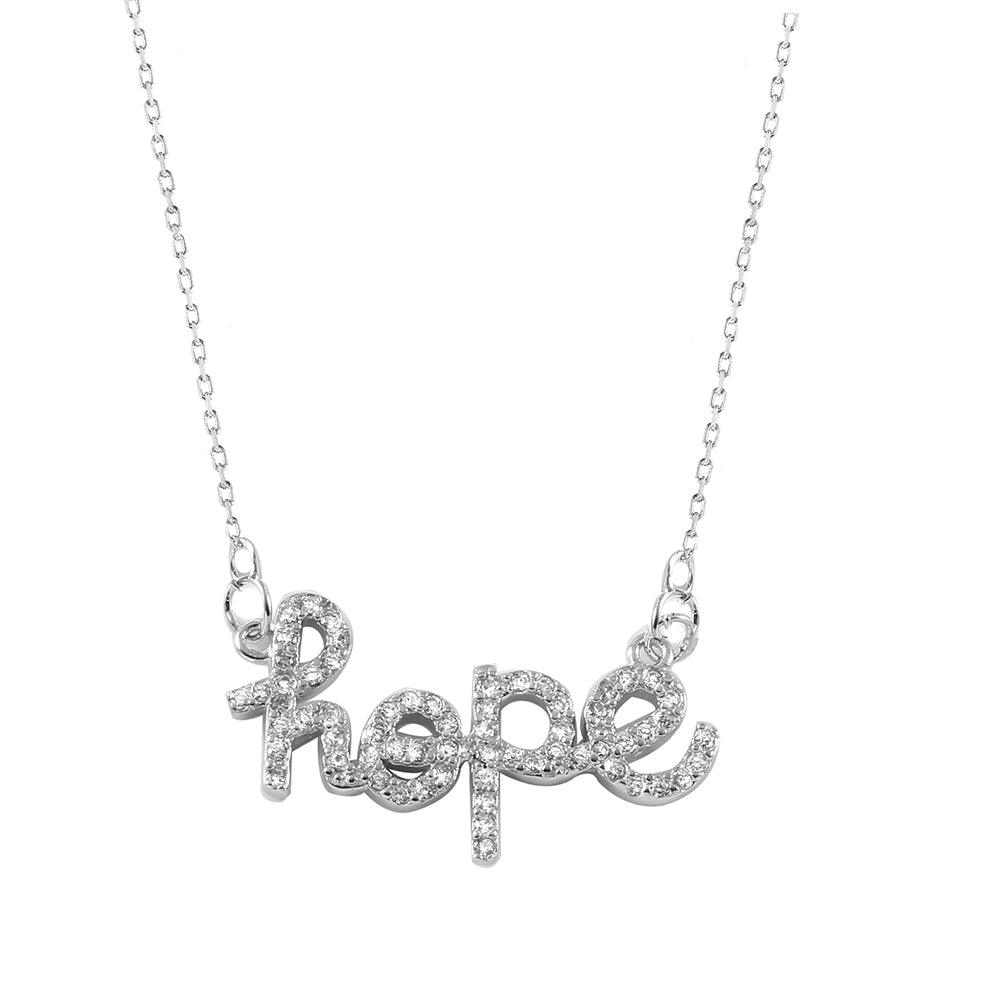 Silver 925 Rhodium Plated Hope Necklace - BGP01006 | Silver Palace Inc.