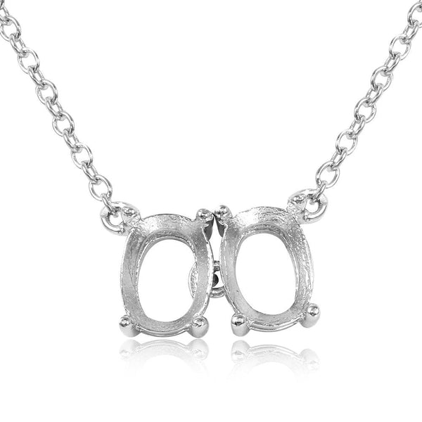 Silver 925 Rhodium Plated Personalized 2 Oval Mounting Necklace - BGP01009 | Silver Palace Inc.