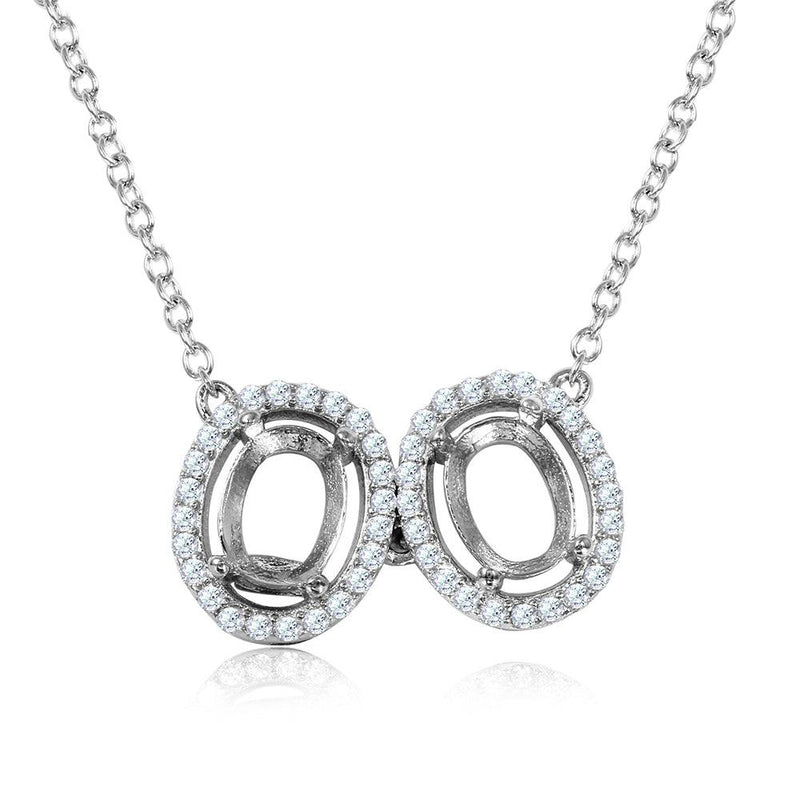 Silver 925 Rhodium Plated Double Halo Mounting Necklace - BGP01010 | Silver Palace Inc.