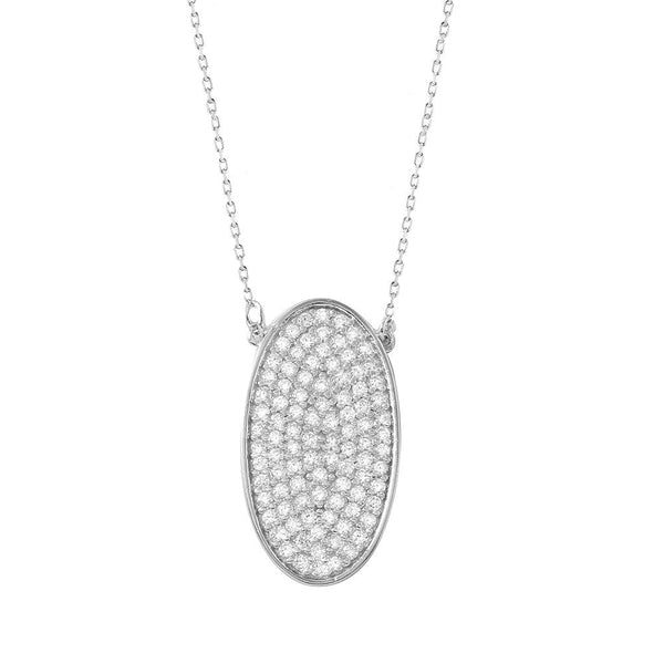 Silver 925 Rhodium Plated Oval Necklace with CZ - BGP01021 | Silver Palace Inc.
