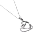 Silver 925 Rhodium Plated Clear CZ Dual Open Hearts Pendant Necklace - BGP01030 | Silver Palace Inc.