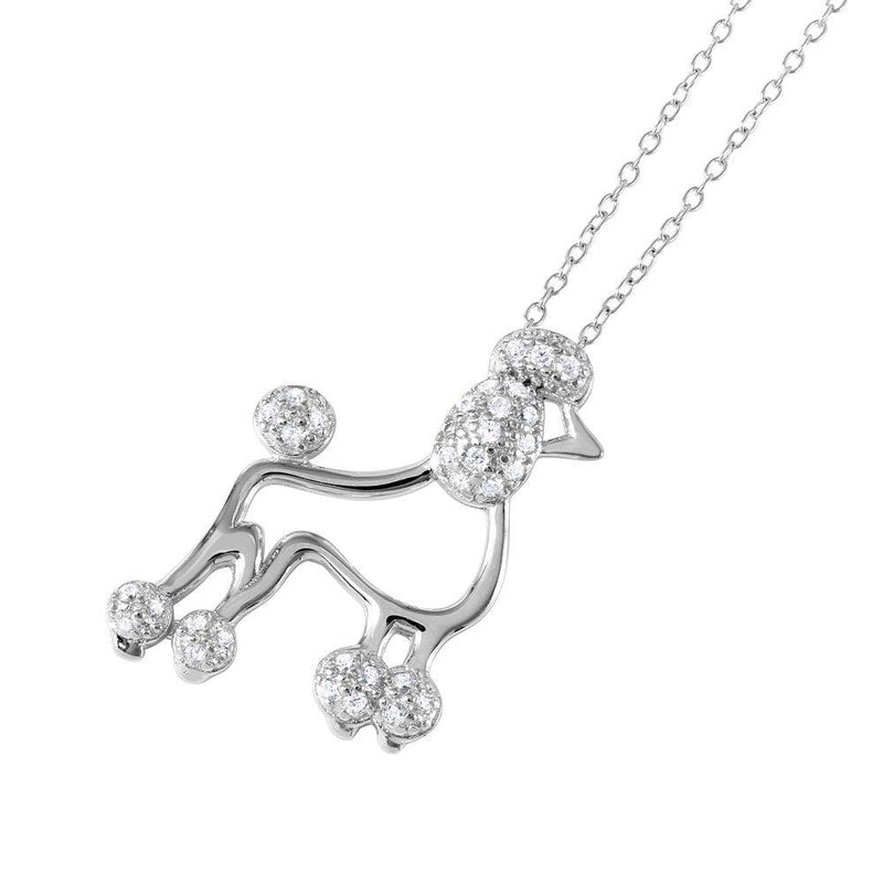 Silver 925 Rhodium Plated CZ French Poodle Charm Necklace - BGP01036 | Silver Palace Inc.