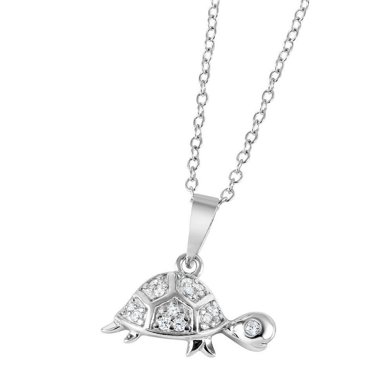 Silver 925 Rhodium Plated CZ Turtle Charm Necklace - BGP01038 | Silver Palace Inc.