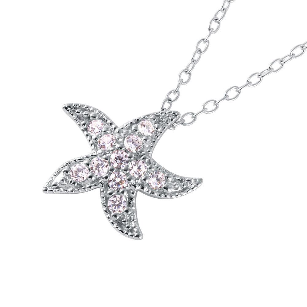 Silver 925 Rhodium Plated CZ Starfish Pendant Necklace - BGP01039 | Silver Palace Inc.