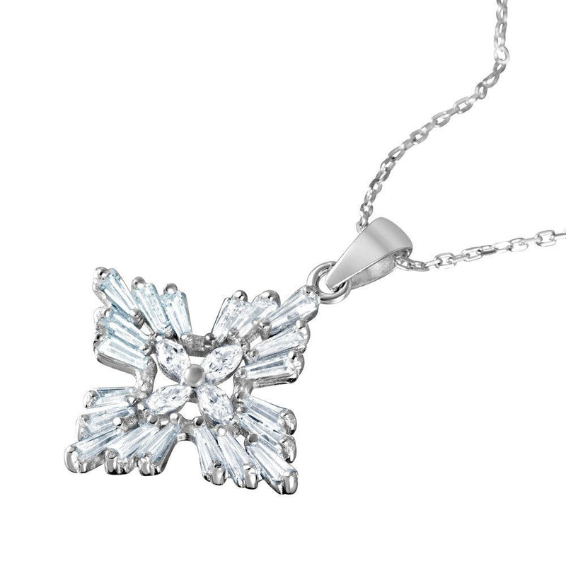 Silver 925 Rhodium Plated Baguette and Marquise CZ Cross Pendant Necklace - BGP01045 | Silver Palace Inc.