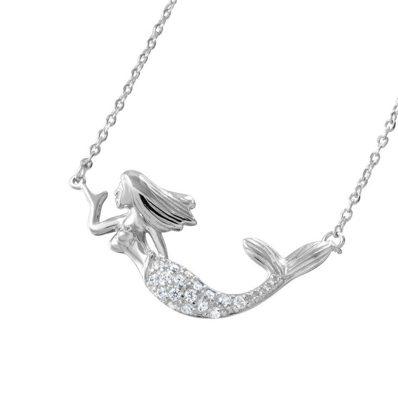 Silver 925 Rhodium Plated Clear CZ Mermaid Necklace - BGP01047 | Silver Palace Inc.