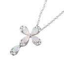 Silver 925 Rhodium Plated Pear Opal Clear CZ Cross Pendant Necklace - BGP01052 | Silver Palace Inc.