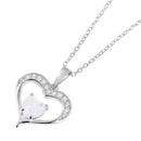 Silver 925 Nickel Free Rhodium Plated Open Heart with CZ and Synthetic Opal Necklace - BGP01053 | Silver Palace Inc.