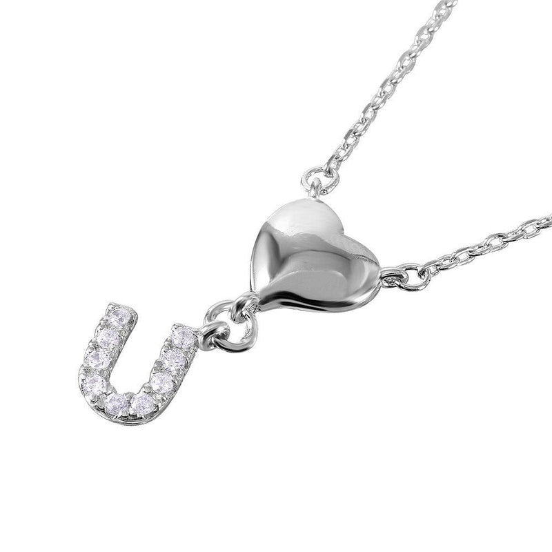 Silver 925 Rhodium Plated Heart and CZ U Necklace - BGP01064 | Silver Palace Inc.