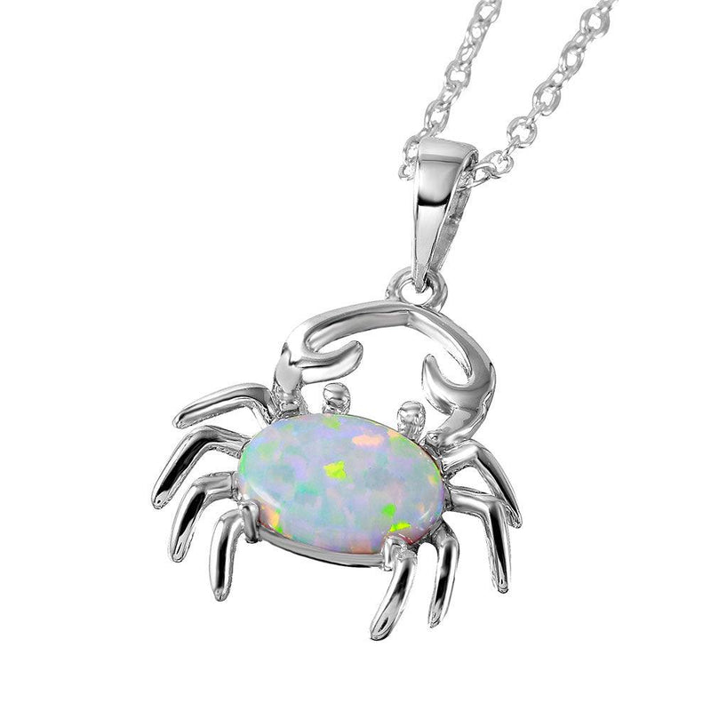 Silver 925 Rhodium Plated Synthetic White Opal Center Stone Crab Necklace - BGP01069WHT | Silver Palace Inc.