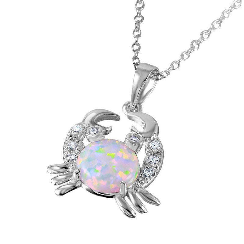 Silver 925 Rhodium Plated Crab with CZ and Synthetic Opal Center Stone - BGP01070WHT | Silver Palace Inc.