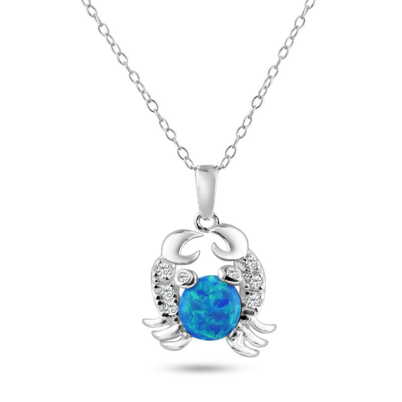 Silver 925 Rhodium Plated Crab with CZ and Synthetic Opal Center Stone - BGP01070BLU | Silver Palace Inc.