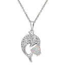 Silver 925 Rhodium Plated CZ Dolphin Necklace with Synthetic Opal - BGP01074WHT | Silver Palace Inc.