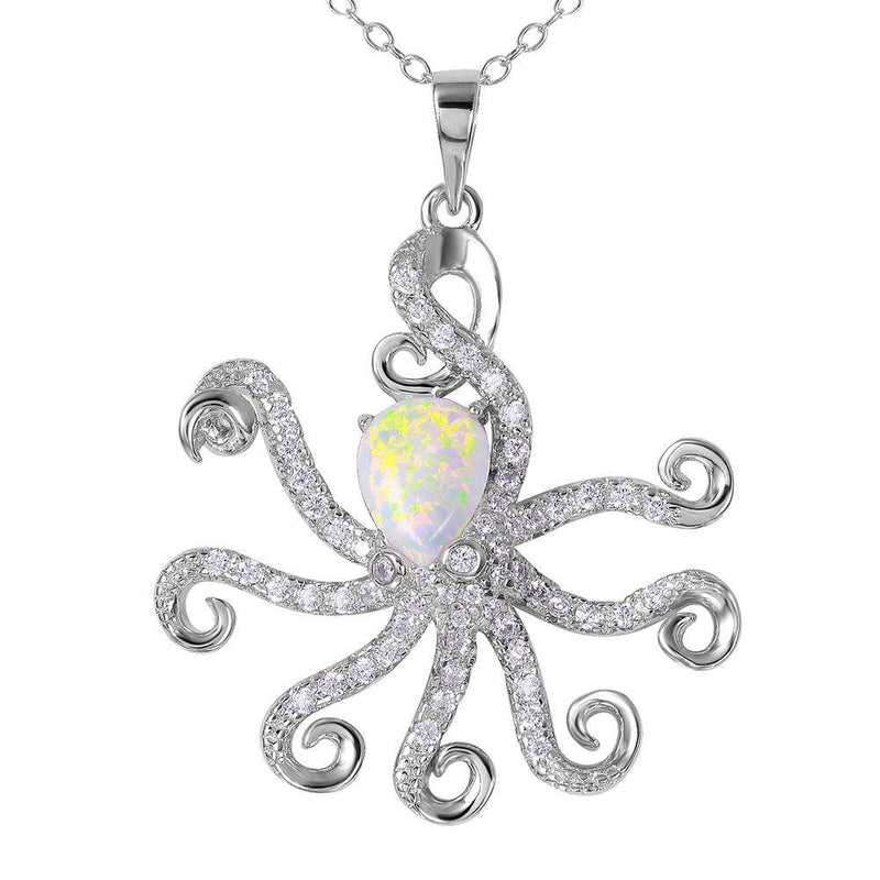 Silver 925 Rhodium Plated Octopus with CZ and Synthetic Opal - BGP01077 | Silver Palace Inc.
