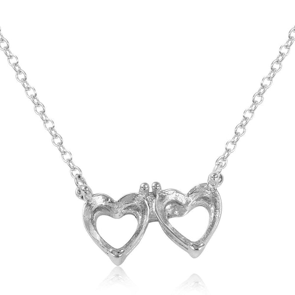 Silver 925 Rhodium Plated Double Heart Mounting Necklace - BGP01082 | Silver Palace Inc.